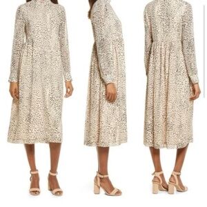 Charles Henri Leopard Print Long Sleeve Dress
